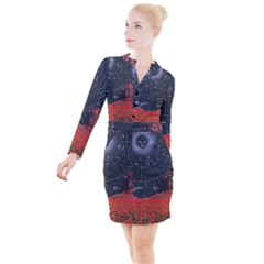 Astrology Surreal Surrealism Trippy Visual Art Button Long Sleeve Dress by Bedest