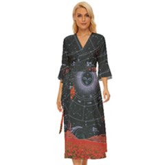 Astrology Surreal Surrealism Trippy Visual Art Midsummer Wrap Dress by Bedest