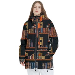 Assorted Title Of Books Piled In The Shelves Assorted Book Lot Inside The Wooden Shelf Women s Multi Pockets Zip Ski And Snowboard Waterproof Breathable Jacket by Bedest