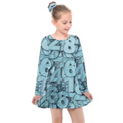 Blue Digits Background, Artwork, Numbers Kids  Long Sleeve Dress by kyorashop23