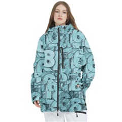 Blue Digits Background, Artwork, Numbers Women s Multi Pockets Zip Ski And Snowboard Waterproof Breathable Jacket by kyorashop23