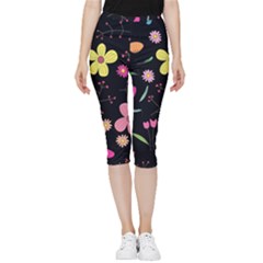Foliage Pattern, Adorable Beautiful Inside Out Lightweight Velour Capri Leggings  by kyorashop23