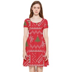 Red Christmas Pattern Xmas Decorations, Christmas Knitted Texture Inside Out Cap Sleeve Dress by kyorashop23