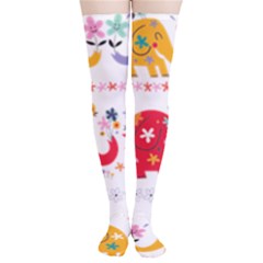 African Elephant Cute Cartoon Seamless Shading Cartoon Character Thigh High Stockings