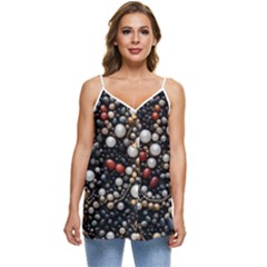 Pearls And Stones Casual Spaghetti Strap Chiffon Top by dedoma