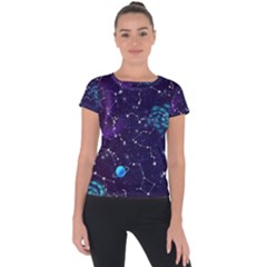 Realistic Night Sky Poster With Constellations Short Sleeve Sports Top  by Ket1n9