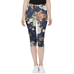 Japanese Wave Koi Illustration Pattern Inside Out Lightweight Velour Capri Leggings  by Ndabl3x