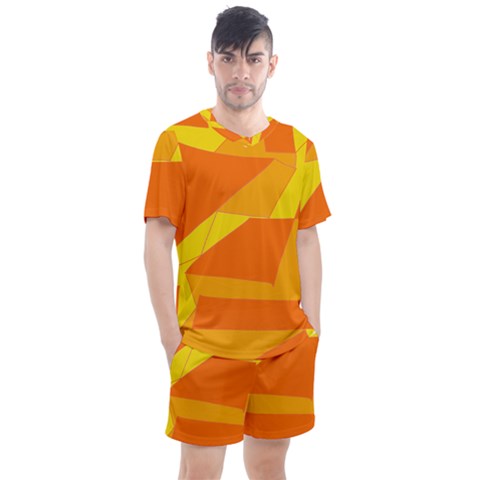 Pattern Abstract Triangle Simple Men s Mesh T-shirt And Shorts Set by Bedest