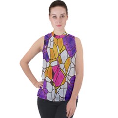 Architecture Glass Abstract Pattern Mock Neck Chiffon Sleeveless Top by Bedest