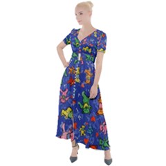 Grateful Dead Dancing Bears Pattern Button Up Short Sleeve Maxi Dress by Salmanaz77