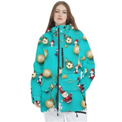 Christmas Decorations Blue Xmas Background Women s Multi Pockets Zip Ski And Snowboard Waterproof Breathable Jacket by kyorashop23