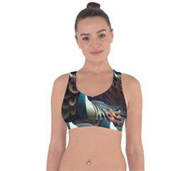 Colorful Peacock Bird Feathers Cross String Back Sports Bra by Apen