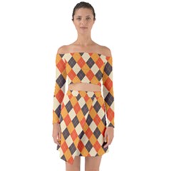 Halloween Argyle Pattern  Off Shoulder Top With Skirt Set by Safari