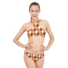 Halloween Argyle Pattern  High Neck Bikini Set by Safari