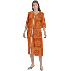 Seamless Halloween Pattern With Smiling Pumpkin 20240926 161520 0000 Women s Cotton 3/4 Sleeve Nightgown by Safari