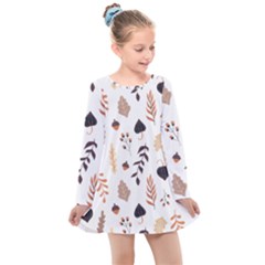 Autumn Seamless Leaves Pattern  Kids  Long Sleeve Dress by Safari