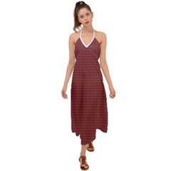 Brown Red Dot Pattern Halter Tie Back Dress  by ytdream