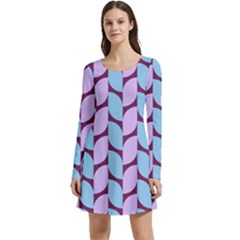 Purple Blue Pattern Long Sleeve Velour Skater Dress by ytdream