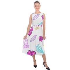 Flowers Leaves Pattern Art Bloom Midi Tie-back Chiffon Dress by Grandong