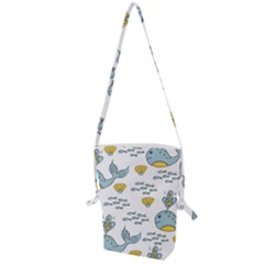 Whale Cartoon Whale Seamless Cartoon Character Animals Leaf Folding Shoulder Bag by Grandong