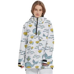 Whale Cartoon Whale Seamless Cartoon Character Animals Leaf Women s Pullover Zip Ski And Snowboard Waterproof Breathable Jacket by Grandong