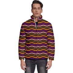 Multicolor Wave Pattern Men s Puffer Bubble Jacket Coat by ytdream