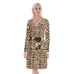 Leopard Skin Pattern Long Sleeve Velvet Front Wrap Dress by Bedest