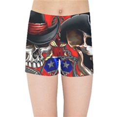 Confederate Flag Usa America United States Csa Civil War Rebel Dixie Military Poster Skull Kids  Sports Shorts by Ket1n9