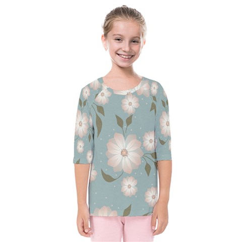 Flora Floral Flower Flowers Pattern Kids  Quarter Sleeve Raglan T-shirt by Apenda