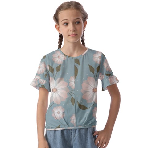 Flora Floral Flower Flowers Pattern Kids  Cuff Sleeve Scrunch Bottom T-shirt by Apenda