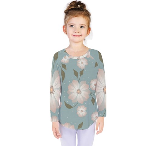 Flora Floral Flower Flowers Pattern Kids  Long Sleeve T-shirt by Apenda