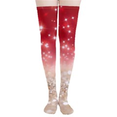 Abstract, Christmas, Glittery, Gold, Red Thigh High Stockings