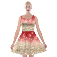 Abstract, Christmas, Glittery, Gold, Red Velvet Skater Dress by kyorashop23