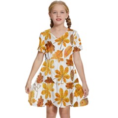 Brown Autumn Leaves Kids  Short Sleeve Tiered Mini Dress by kyorashop23