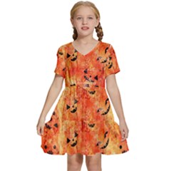 Carved Pumpkin Faces Kids  Short Sleeve Tiered Mini Dress by kyorashop23