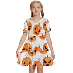 Orange Carved Pumpkins, Adoxali, Halloween Kids  Short Sleeve Tiered Mini Dress by kyorashop23