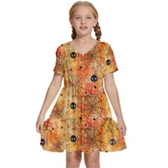 Spooky Spider Pattern, Adoxali, Halloween Kids  Short Sleeve Tiered Mini Dress by kyorashop23