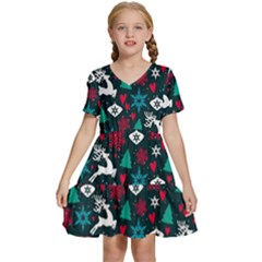 Holiday Season Pattern Kids  Short Sleeve Tiered Mini Dress by kyorashop23