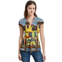 Colorful Venice Homes - Venezia, Italy Women s Cap Sleeve Mandarin Collar Waist Tie Blouse by ConteMonfrey