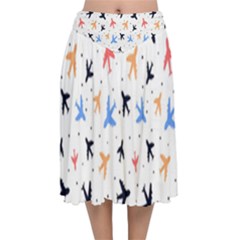 Cute Airplanes Planes Velvet Flared Midi Skirt by ConteMonfrey