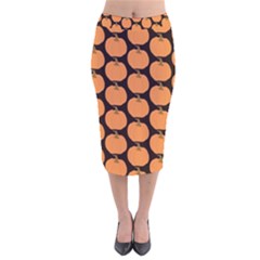 Black And Orange Pumpkin Velvet Midi Pencil Skirt by ConteMonfrey