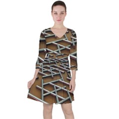 Expression Of Structure Quarter Sleeve Ruffle Waist Dress by geonetique