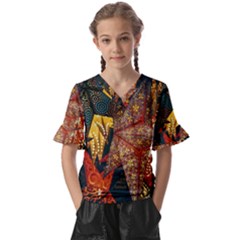 Stars Lanterns Lighting Kids  V-neck Horn Sleeve Blouse by Apenda