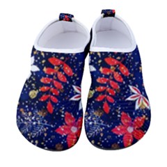 Festive Floral Pattern Christmas Blue Floral Flower Foliage Leaves Pattern Red Snow Winter Men s Sock-style Water Shoes by Maspions