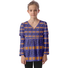 Bitcoin Logo Pattern Kids  V Neck Casual Top by ExtraAwesomeSauce