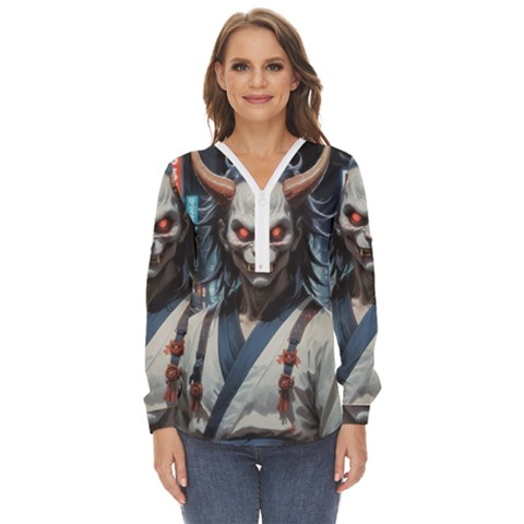 Demon Samurai Zip Up Long Sleeve Blouse by AwesomeSauce