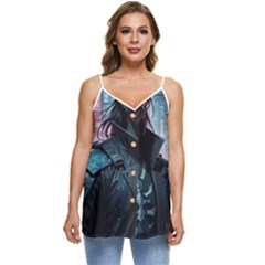 Cyberpunk Demon Samurai Casual Spaghetti Strap Chiffon Top by AwesomeSauce