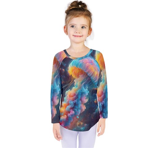 Cosmic Jellyfish Artwork Kids  Long Sleeve T-shirt by ExtraAwesomeSauce