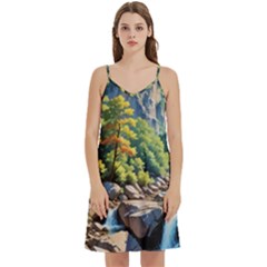 Serene Mountain Waterfall Landscape Mini Camis Dress With Pockets by ExtraAwesomeSauce