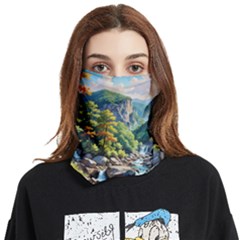 Serene Mountain Waterfall Landscape Face Covering Bandana (two Sides) by ExtraAwesomeSauce